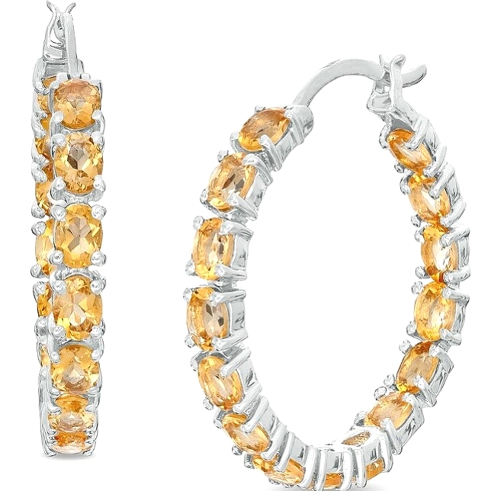 Beautiful Citrine Hoop Silver Earrings